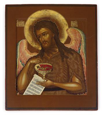 A Russian icon depicting St John the Precursor, - Silver