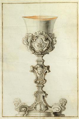 Design for a chalice with five angel heads, - Silver