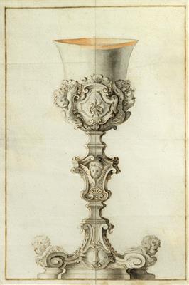 Design for a chalice with five angel heads, - Stříbro