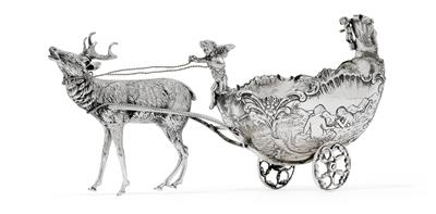 A Historism Period carriage with stag and amorette, - Argenti
