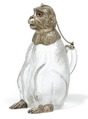 Kanne in Form eines sitzenden Affen, - Silber und Russisches Silber