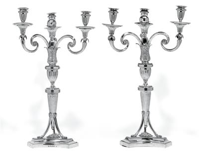 A pair of three-light candelabra from Amsterdam, - Stříbro