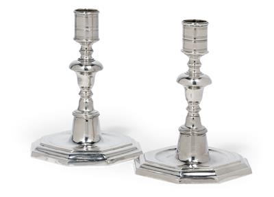 A pair of candleholders from Hamburg, - Silver