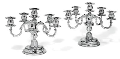 A pair of six-light candleholders, - Silver