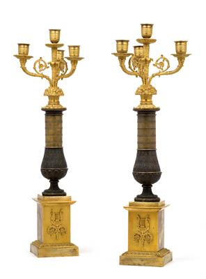 A pair of four-light candelabra from St Petersburg, - Silver