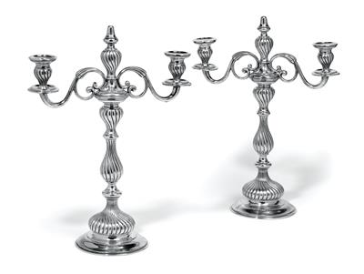 A pair of candleholders from Vienna, with two-light girandole insert, - Argenti