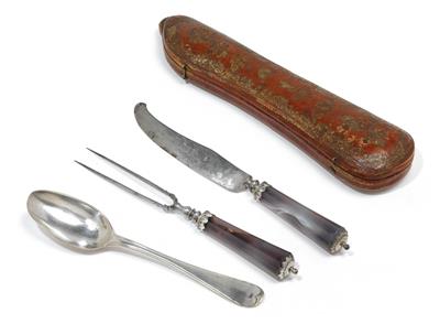 A travel cutlery set, - Silver