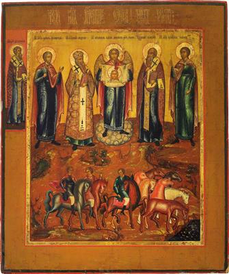 An icon from Russia - Archangels Michael, Modest, Blasius, Florus and Laurus, - Stříbro