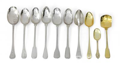 A collection of serving spoons, - Stříbro