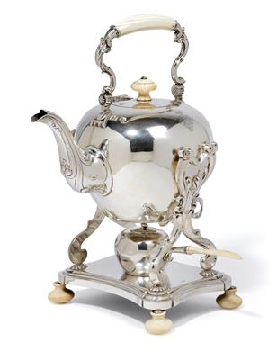 A hot water bottle with rechaud and burner, from Vienna, - Silver