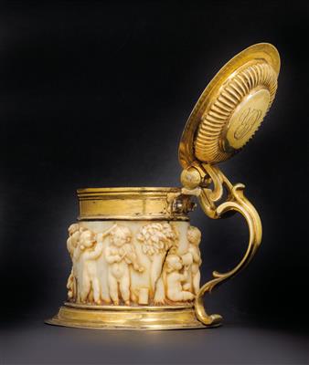 A Charles VI. lidded vermeil tankard cased with ivory, from Vienna, - Stříbro