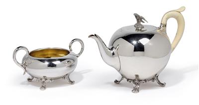 A teapot and sugar bowl from Vienna, - Silver