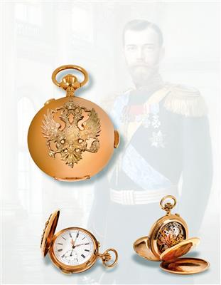 Zar Nikolaus II. - Geschenktaschenuhr, - Silber und Russisches Silber