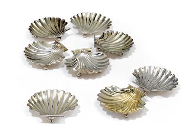 "Cartier" - Eight shell-work bowls, - Silver and Russian Silver