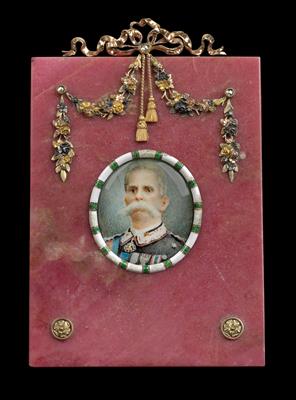 "Fabergé" - Rahmen mit Porträtminiatur König Umberto I. von Italien, - Silber und Russisches Silber