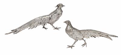 Two pheasant figures, - Silver and Russian Silver