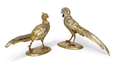 Two pheasant figures, - Stříbro a Ruské stříbro