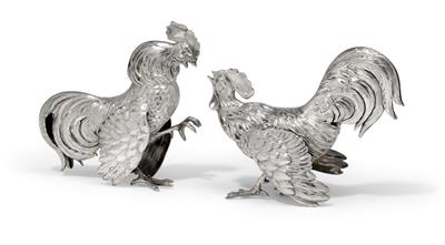 Two fighting cock figures, - Stříbro a Ruské stříbro