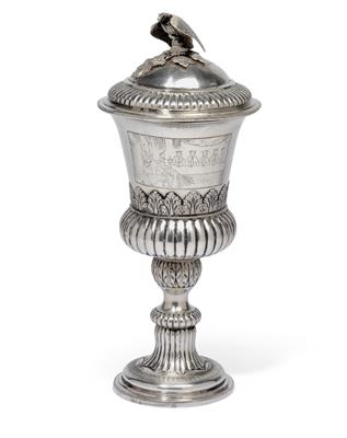 A lidded goblet with engraved Jewish dedication from Berlin, - Stříbro a Ruské stříbro