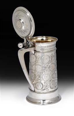 A lidded coin tankard from Germany, - Silver and Russian Silver