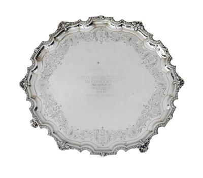 A large footed salver from Sheffield, - Stříbro a Ruské stříbro