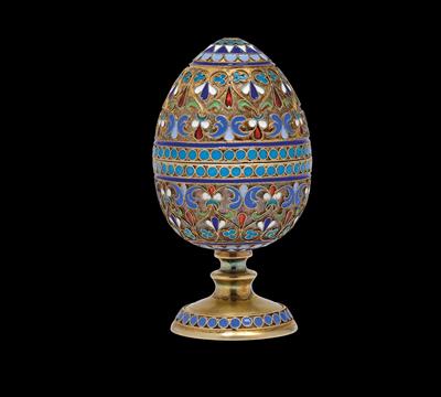 A cloisonné travel egg cup from Moscow, - Stříbro a Ruské stříbro