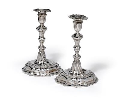A pair of candleholders from Augsburg, - Silver and Russian Silver