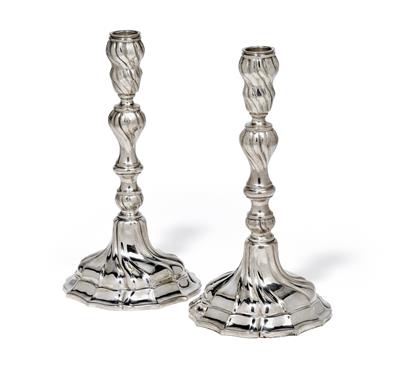 A pair of candleholders from Budapest, - Silver and Russian Silver