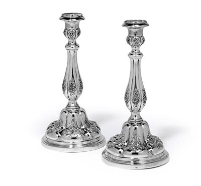 A pair of candleholders from Italy, - Silver and Russian Silver