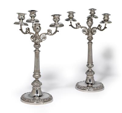 A pair of four-light candelabra from Italy, - Stříbro a Ruské stříbro