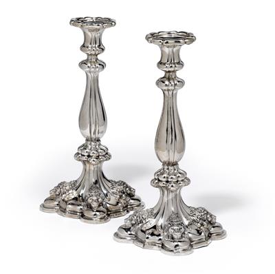 A pair of candleholders, - Stříbro a Ruské stříbro