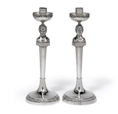 A pair of Empire candleholders from Rome, - Stříbro a Ruské stříbro