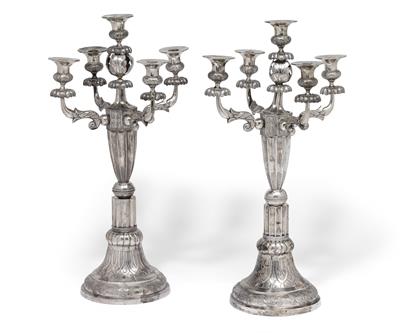 A pair of five-light candelabra from Spain, - Silver and Russian Silver