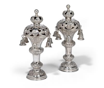 A pair of Biedermeier rimonim from Vienna, - Silver and Russian Silver