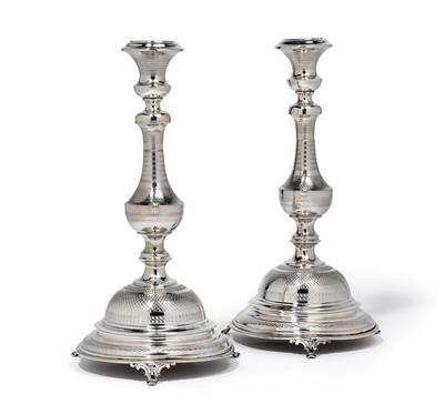 A pair of candleholders from Vienna, - Silver and Russian Silver