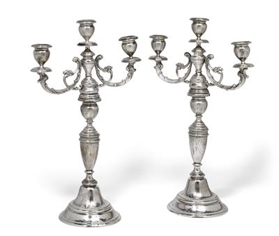 A pair of candleholders from Vienna, with three-light girandole insert, - Stříbro a Ruské stříbro