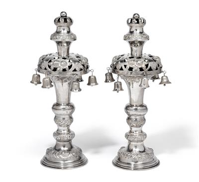 A pair of rimonim from Vienna, - Silver and Russian Silver