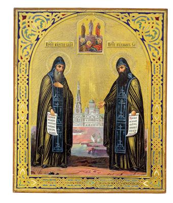 An icon from Russia - St Sergej and German of the Wala'am Monastery, - Stříbro a Ruské stříbro