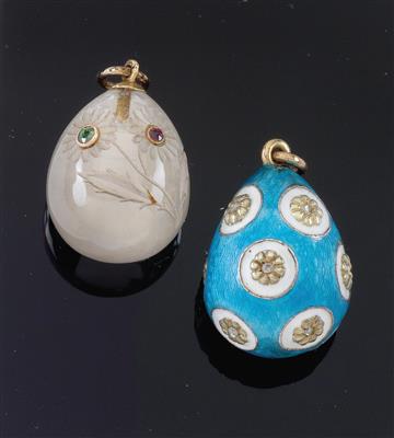 2 miniature Easter eggs from Russia, - Silver and Russian Silver