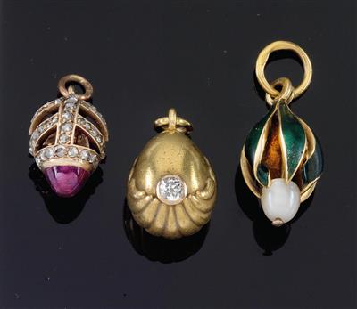 3 miniature Easter eggs from Russia, - Silver and Russian Silver