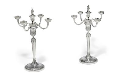 4 five-arm candelabra from Rome, - Silver and Russian Silver