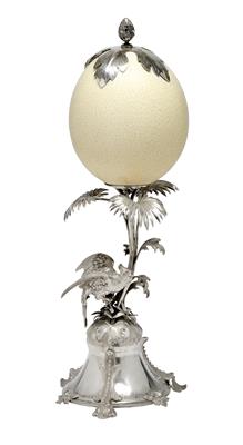 A centrepiece with ostrich egg from Germany, - Silver and Russian Silver