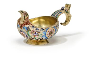 Fedor Rückert - a cloisonné kovsh from Moscow, - Stříbro a Ruské stříbro