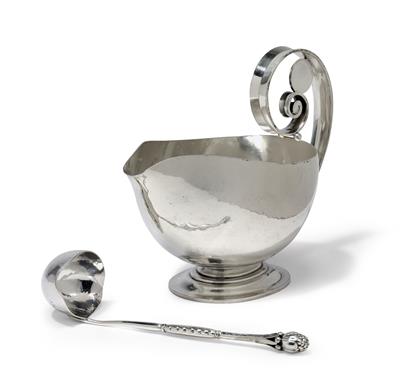 Georg Jensen - a saucière with ladle, - Silver and Russian Silver