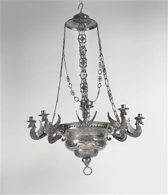 A large eight-light chandelier from South America, - Silver and Russian Silver