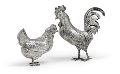 A rooster and a hen, - Silver and Russian Silver