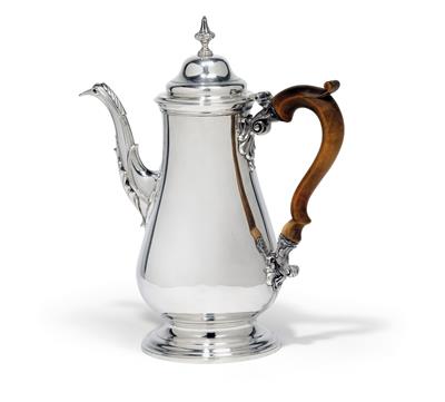 A George IV coffee pot from London, - Silver and Russian Silver