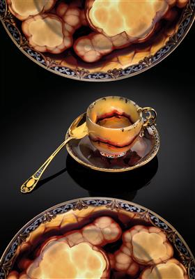A mocha cup with saucer and spoon, - Silver and Russian Silver
