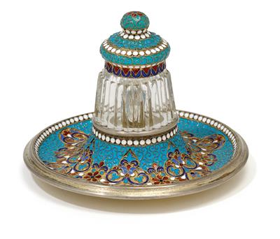 A cloisonné inkwell from Moscow, - Silver and Russian Silver