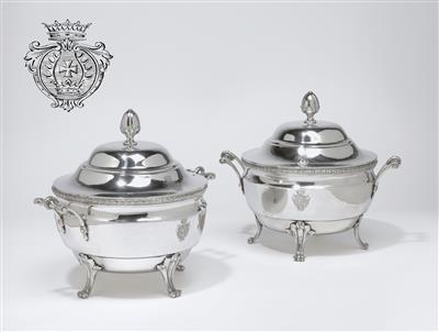 A pair of lidded tureens for Carl I, Count of Zichy-Vásonykeö, from Augsburg, - Silver and Russian Silver